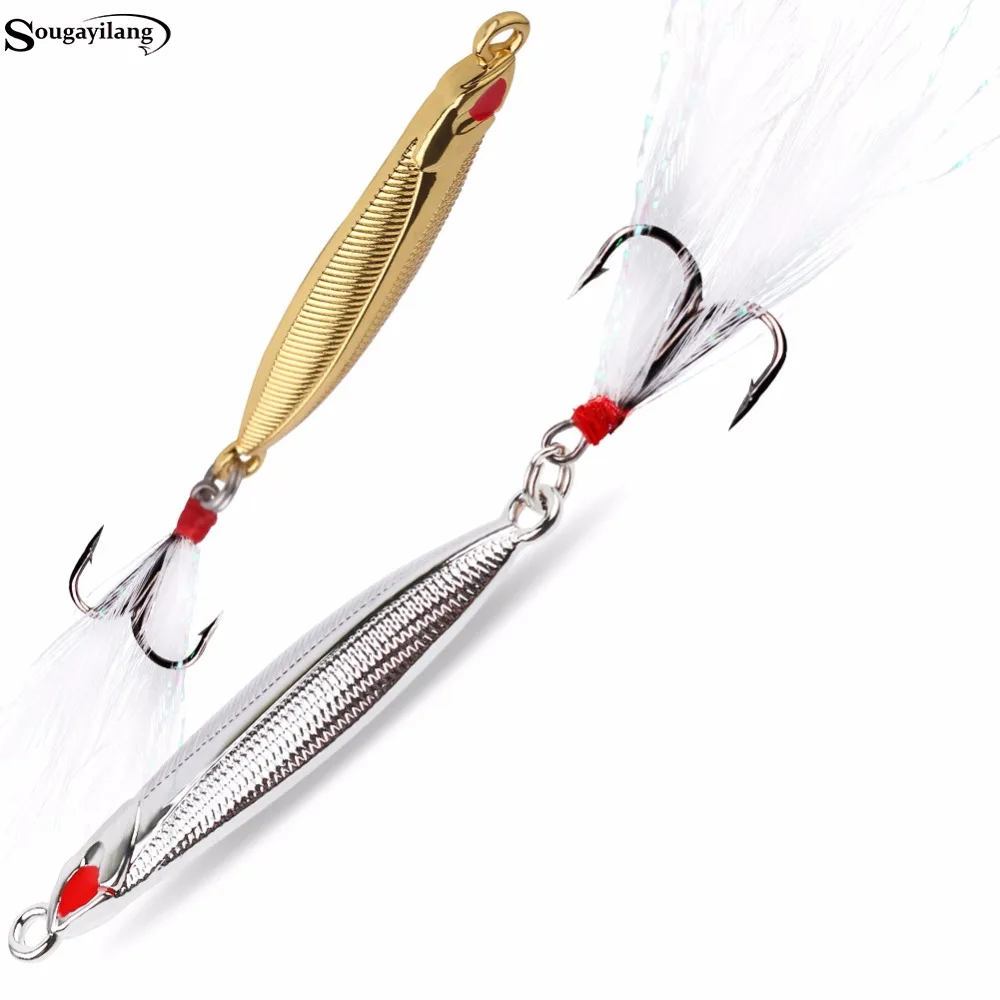 Sougayilang 7.5cm Metal Spinner Spoon Fishing Lure 3D Eyes VMC Feather