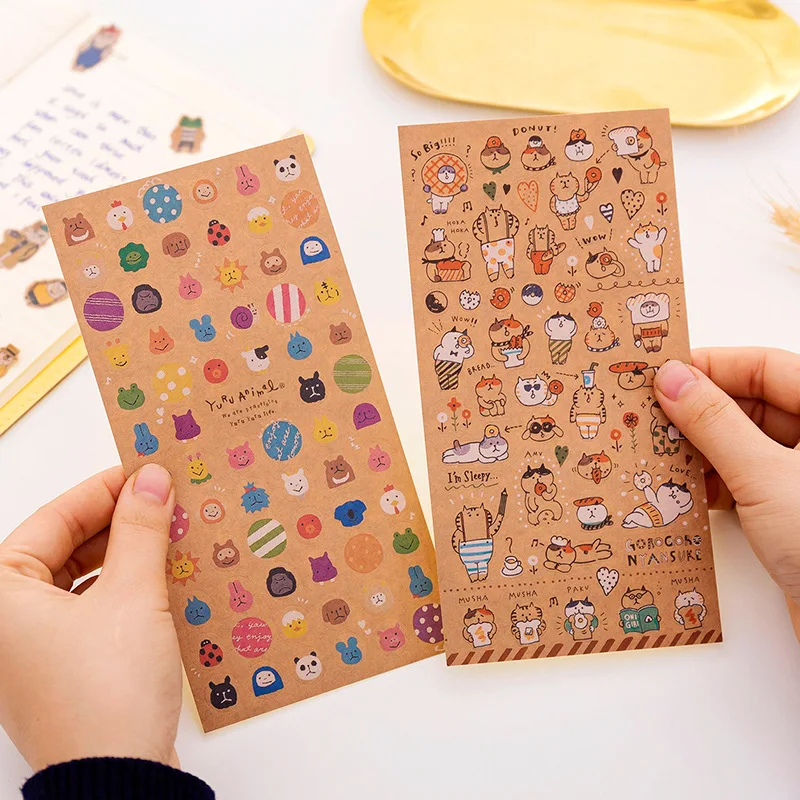 

Kawaii Cat Kraft Paper Decorative Stickers Bullet Journal Cute Diary Scrapbooking Handmade Sticker Japanese Stationery