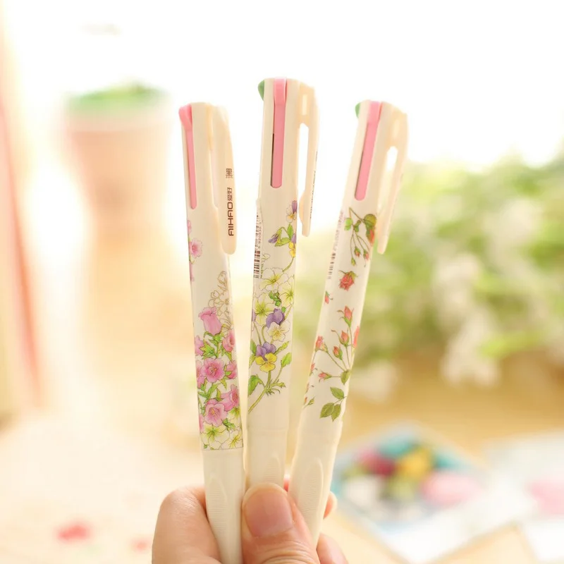 

4 Colors Cute Kawaii Flower Plastic Ballpoint Pen Creative 0.5 mm Ball Pen For Office School Supplies Gifts Korean Stationery