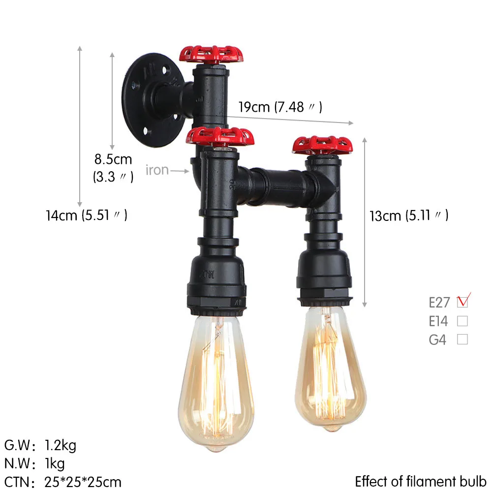 Декор клапана винтажный настенный светильник Лофт промышленный настенный светильник светодиодный Железный водопровод Эдисон Настенный