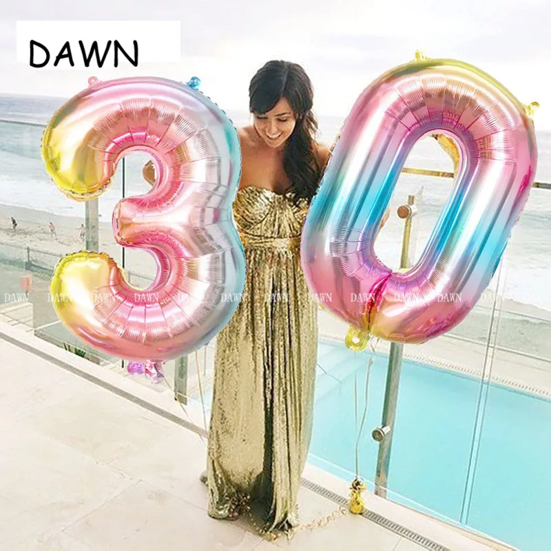 

32'' Iridescent Rainbow Color Number Foil Balloons Digit Birthday Party Decorations kids Figure Wedding Balloon Baby Shower ball