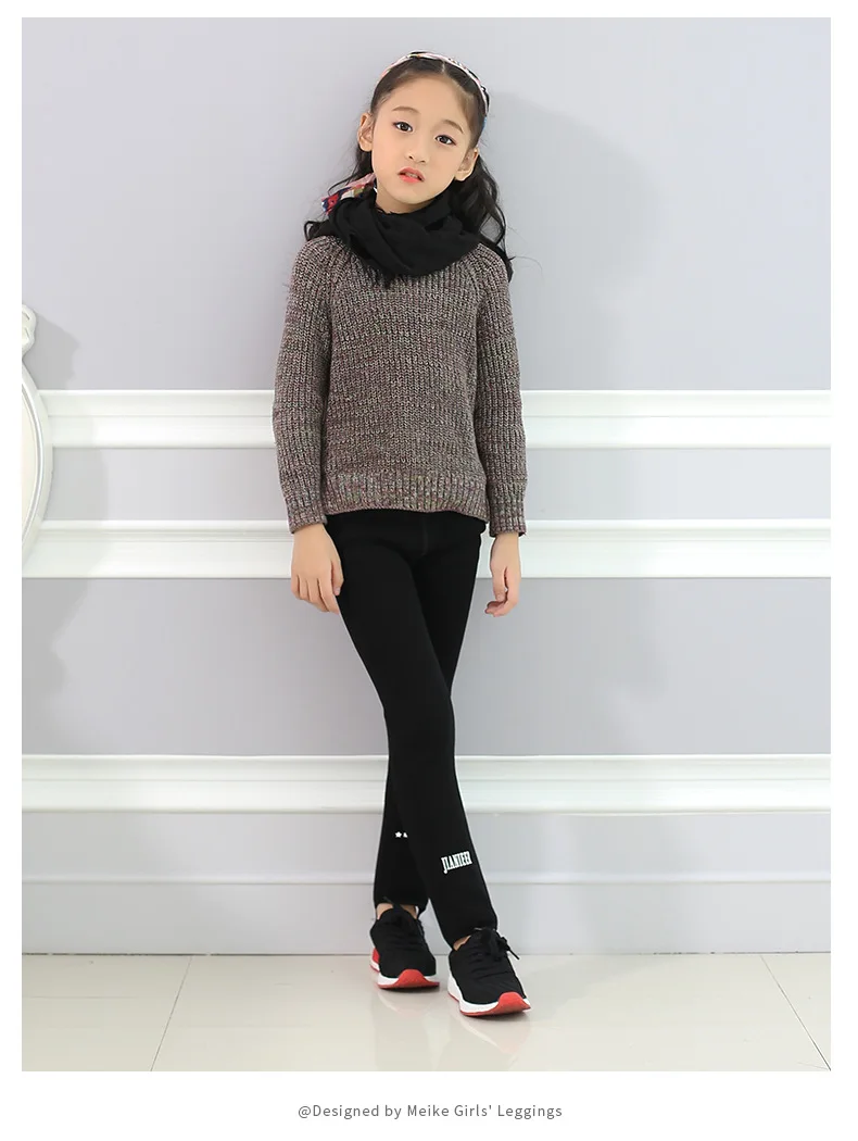 Осенне-зимние детские леггинсы для девочек, эластичные и двухслойные плотные бархатные обтягивающие штаны, черные теплые леггинсы с рисунком для девочек