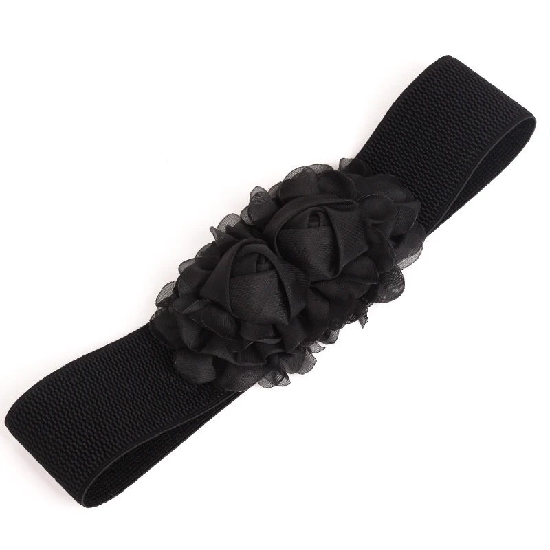 

Fashion New Women Cummerbund HOT big Lace Flower Elastic Bow Cummerbunds Wide Stretch brown Waistband Waist Belts students girls