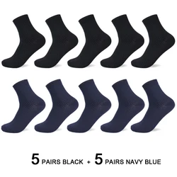 Men's Bamboo Fiber Compression Socks - Premium Black Business & Casual Dress Socks, 10 Pairs - 38-44 (5 black 5 navy blue)