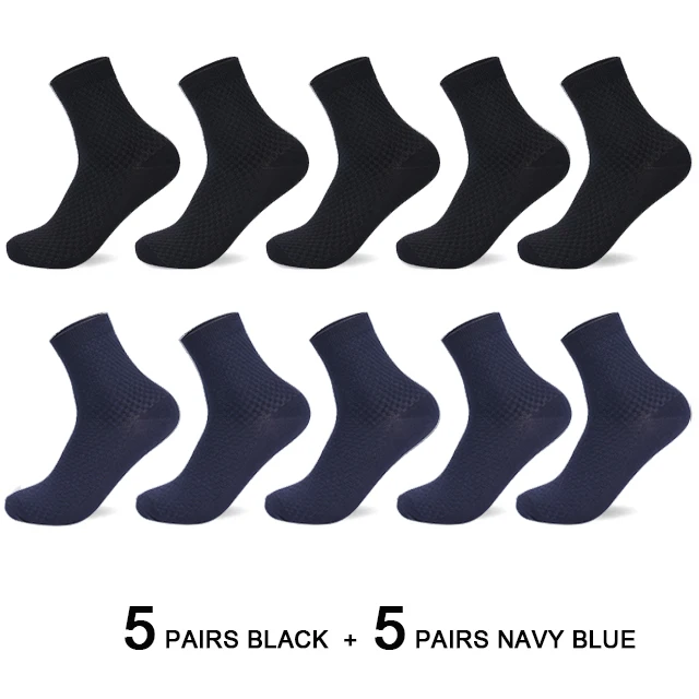 10 Pairs/Lot Men's Bamboo Fiber Socks 2022 New Compression Autumn Long Black Business Casual Man Dress Sock Gift Plus Size 42-45 5 black 5 navy blue