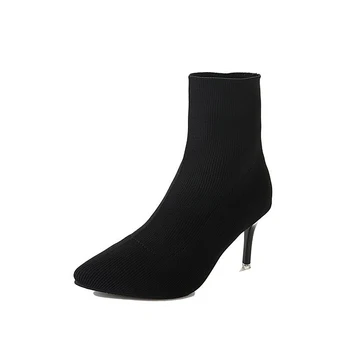 

2018 fashion luxury sexy female black stretch knit fabric sock high heel boots ankle femme botas shoes for women pumps