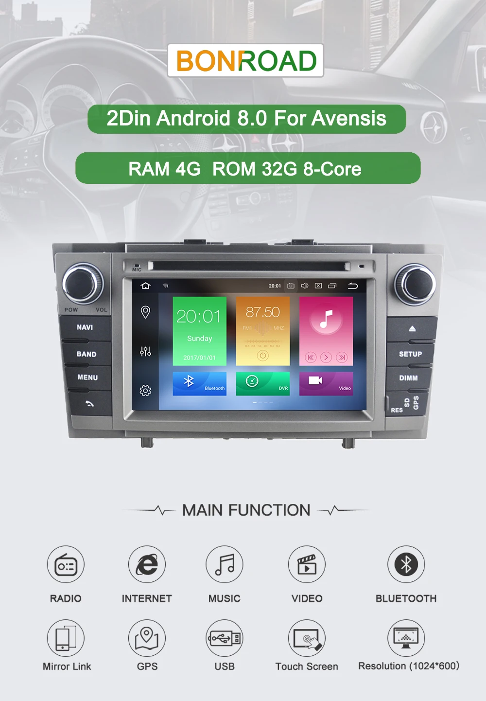 Clearance Bonroad 7"Android Car multimedia player For Toyota Avensis/T25 2009-2015 stereo receive Car Video Player GPS Navigation 0