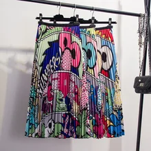 Красивые милые женские юбки s, женские винтажные плиссированные юбки до середины икры с мультяшным принтом и высокой талией, повседневная одежда для активного отдыха
