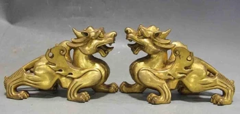 

Chinese Royal Palace Copper Brass Feng shui Evil Beast Kylin Brave Pair