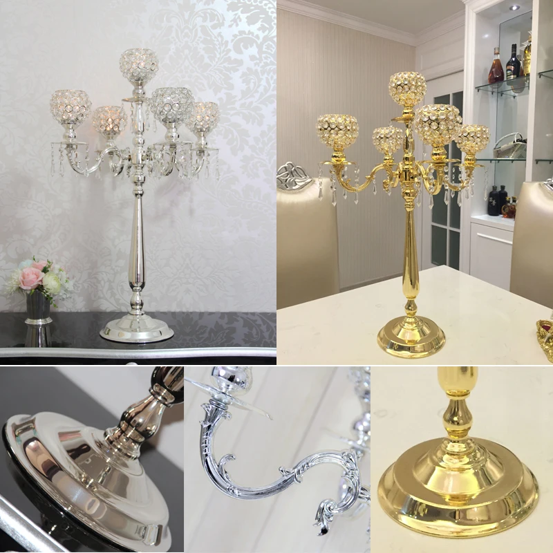 

4332 5 arms crystal candelabras tea light metal candle holder Height 76cm wedding decoration festival party birthday centerpiece
