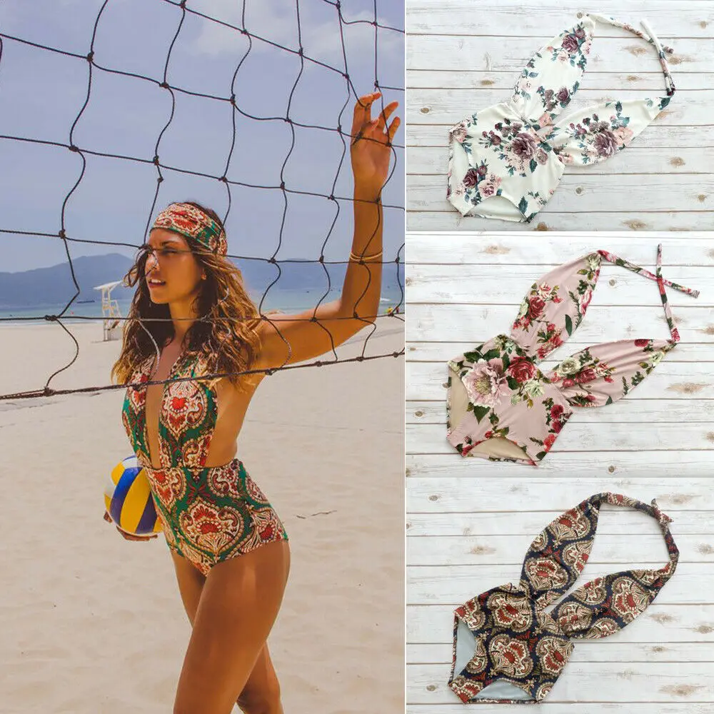 

Womens Sexy Floral One-piece Swimsuit Monokini Bikini Swimwear Beachwear
