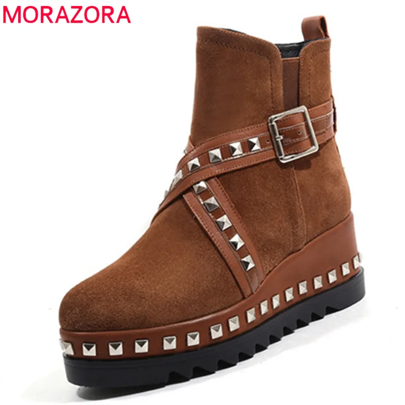 

MORAZORA 2020 new arrival ankle boots for women round toe autumn winter boots rivet fashion comfortable platform shoes woman