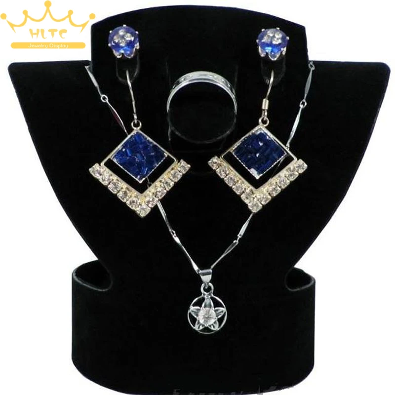 Free Shipping Wholesale Jewelry Display for Earring Necklace Ring Set Display Black Velvetin