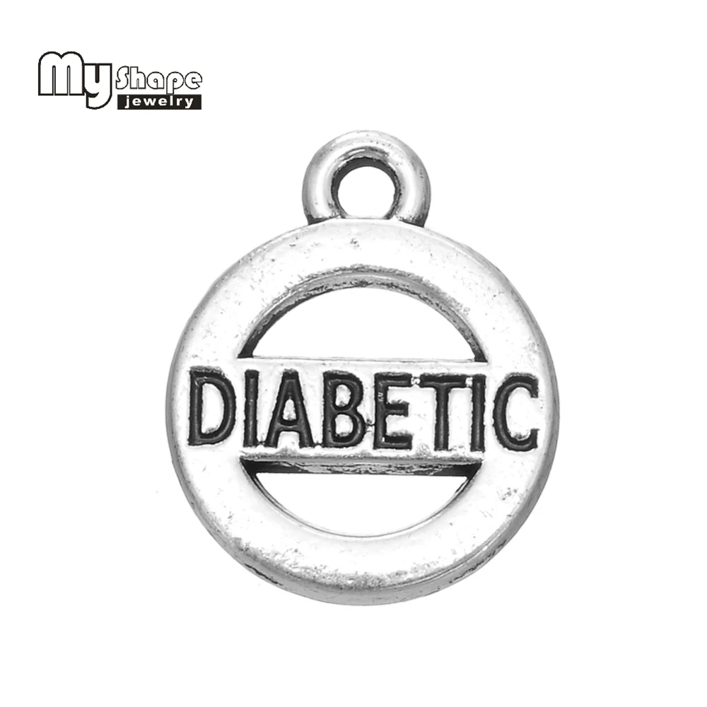 

my shape Antique Silver Plated DIABETIC Medical Alert Charms Pendant in Circle Insulin Jewelry Alloy Metal Wholesale 30pcs