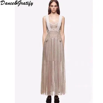 

2018 Summer sexy women long maxi dress deep v pleated lady tank dresses backless zippered cut outs beach holiday party dress