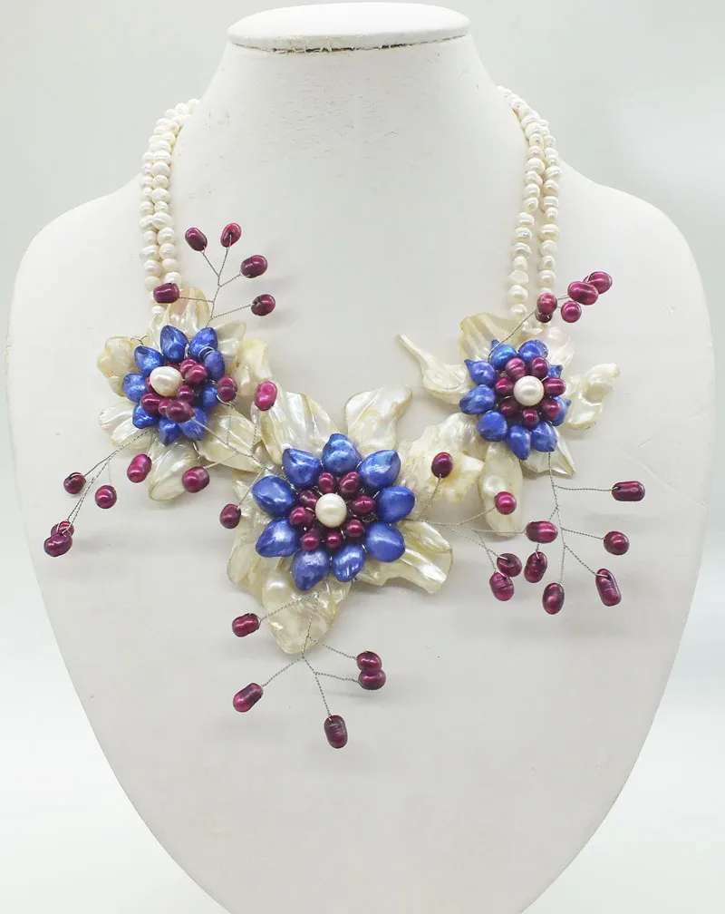 

NO--221 # Natural Baroque pearl flowers. Classic bridal wedding necklace jewelry