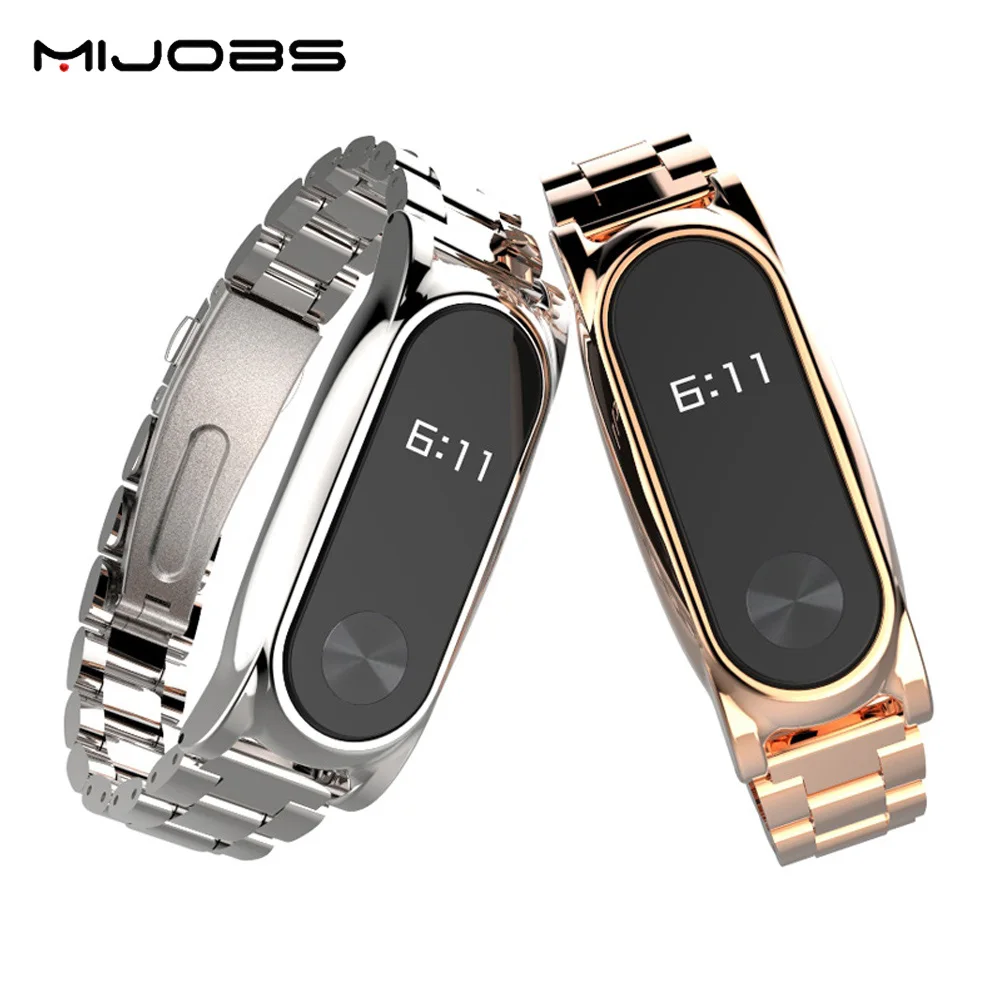 Mijobs Metal Strap For Xiaomi Mi Band 2 Straps Screwless Stainless Steel Bracelet Smart Band Replace