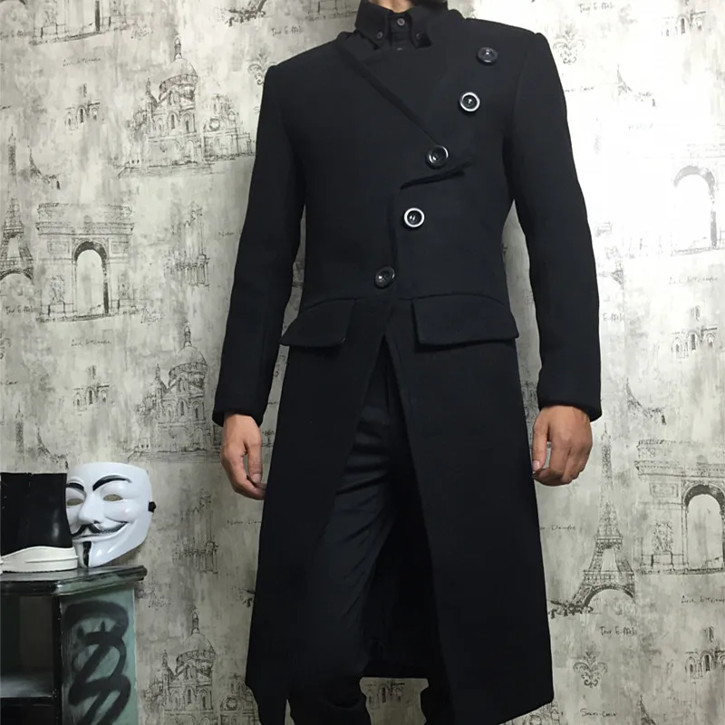 Hot 2018 Winter Coat Men Hairstylist Slim Wool Blend Coats Oversize ...