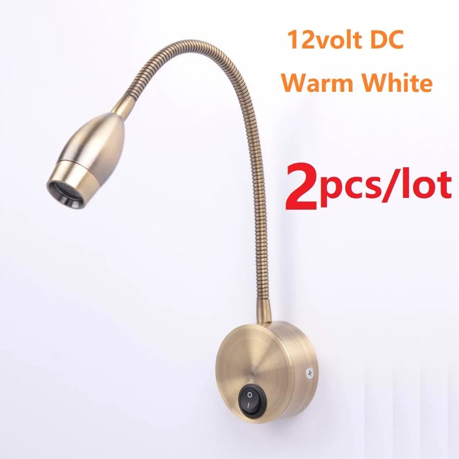 2pcs 3w Warm White 12V LED Bronze Bullet Reading Beside Light RV/Caravan/Motor home/Camper Van Boats Flexible Wall Lamp Switched