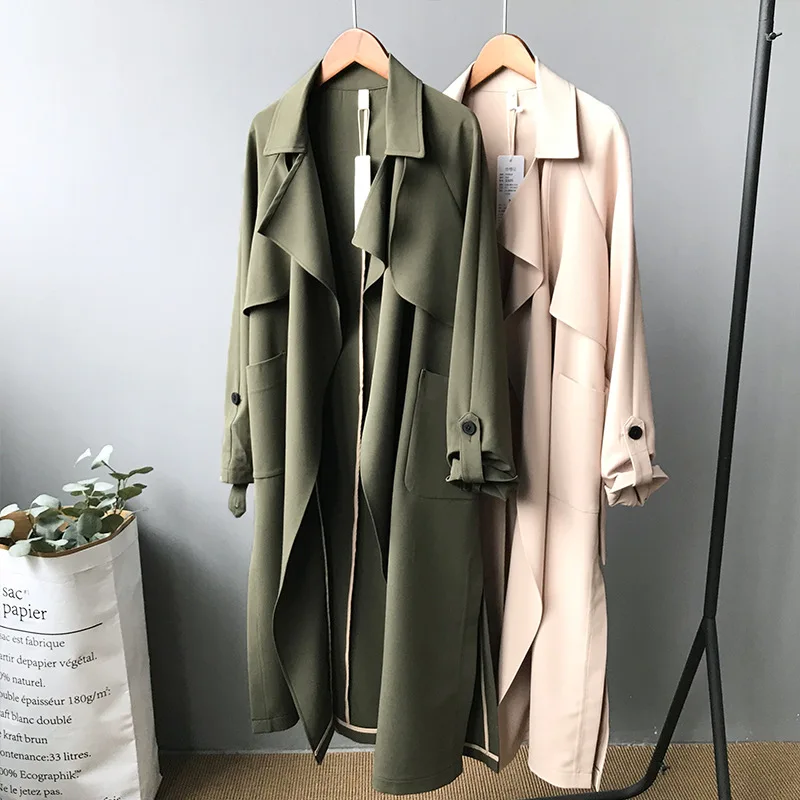 rouge Armée Manteau Vert Lâche Tranchée Le Femmes Tournent Beige Beige 2018 Casaco Long Haute Automne army Bas Qualité Green Vers Feminino wXqRvg
