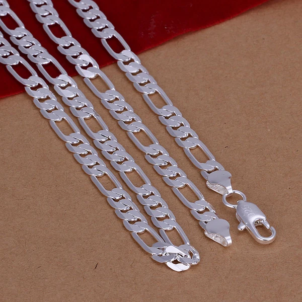 

2018 New High quality 925 stamped silver plated 6mm Flat Figaro chains men's necklace Colar de Prata For male wholesale 20inch