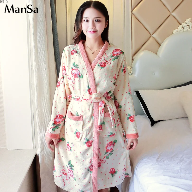 Aliexpress.com : Buy 2018 Winter Thicken Nightgowns Floral print ...