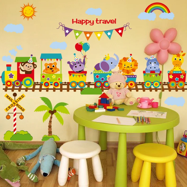 

mural wall paper Train Happy Travel sticker on the wall Vinyl wall stickers for kids rooms vinilos adhesivos decorativos pared