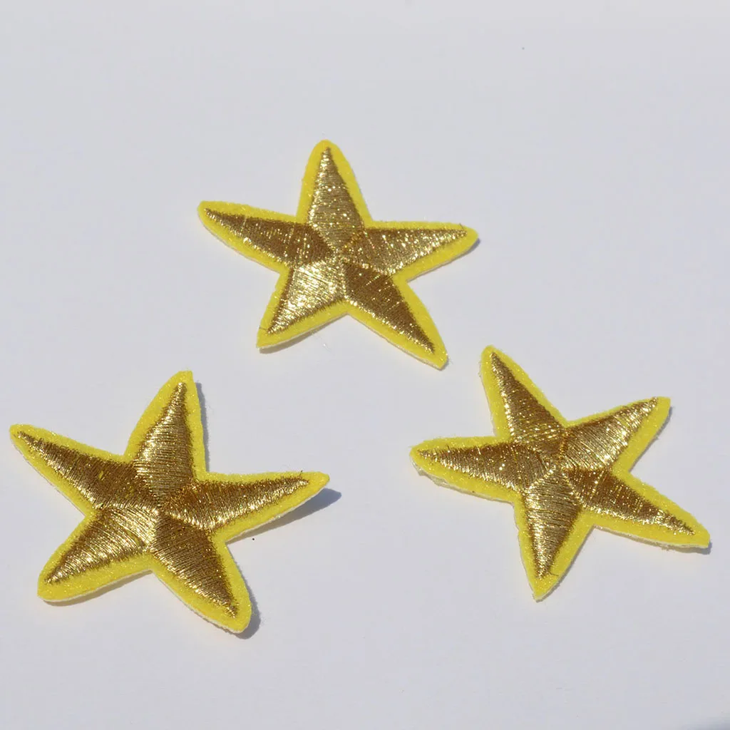 Gold 10 Packs Fabric Stars Iron-On Fabric Transfer Star Patches for Jacket Clothing Hats