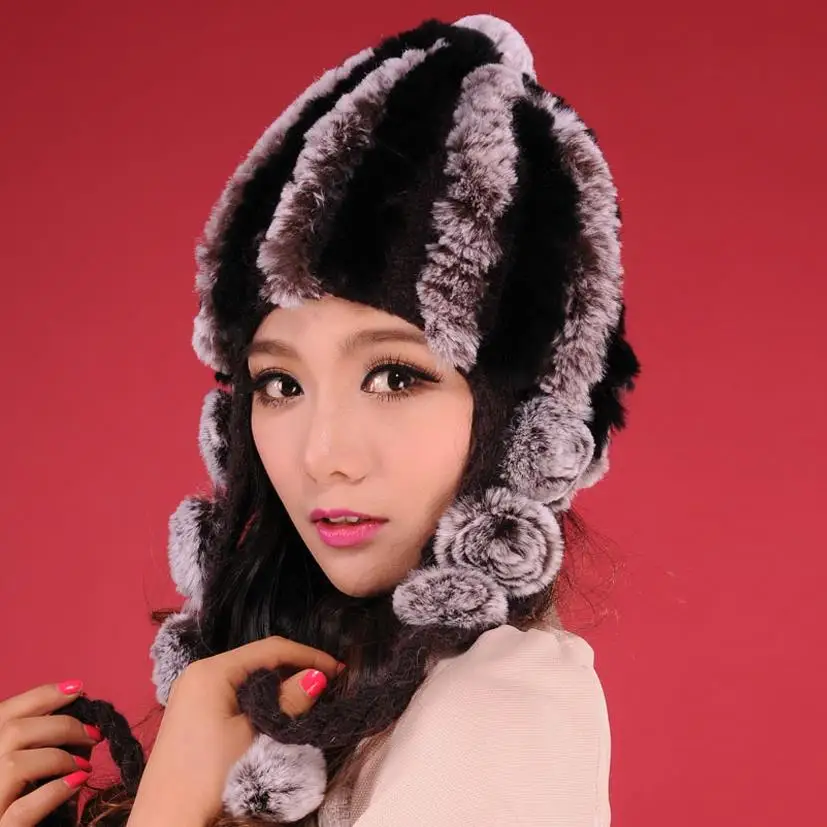 

Fur Story 13605 New Arrival Women's Real Rex Rabbit Fur Hat Excellent Winter Gift Real Fur Skullies and Beanies Hat Female