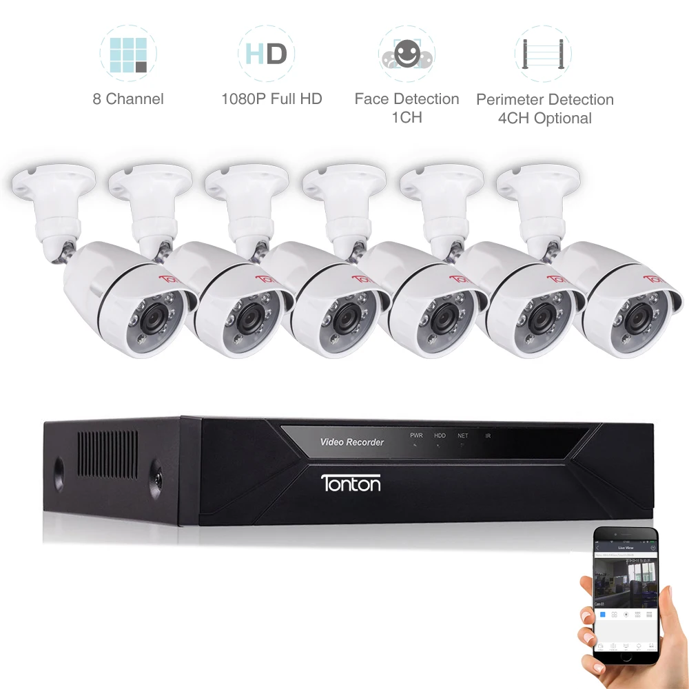 Tonton 8 канальная система видеонаблюдения 1080P HDMI 5 в 1 CCTV DVR 2 0 MP 6 шт. ИК наружная