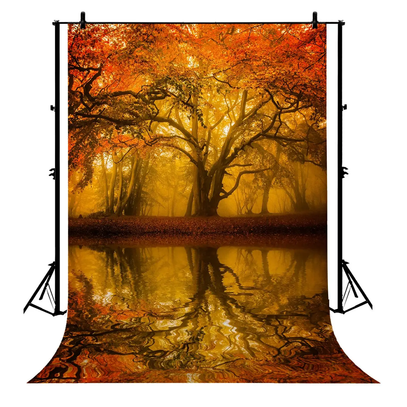 

5x7ft Autumn Fall Reflection River Leaves Polyester Photo Background Portrait Backdrop