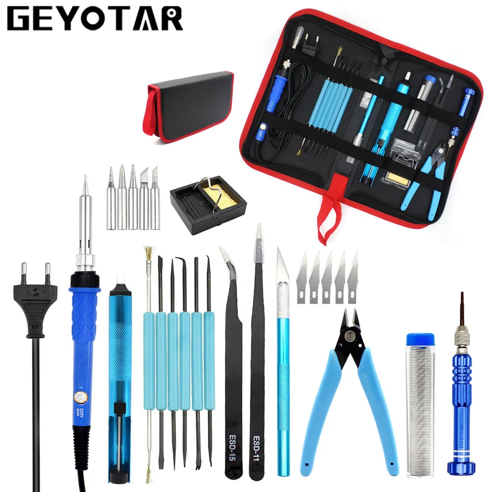 

EU Plug 220V 60W Adjustable Temperature Electric Soldering Iron Portable Welding Repair Tool Desoldering Pump tweezers knife