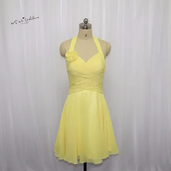 

Vestido Madrinha de Casamento Yellow Bridesmaid Dresses for Beach Weddings 2017 Short Wedding Guest Wear Boho Knee Length