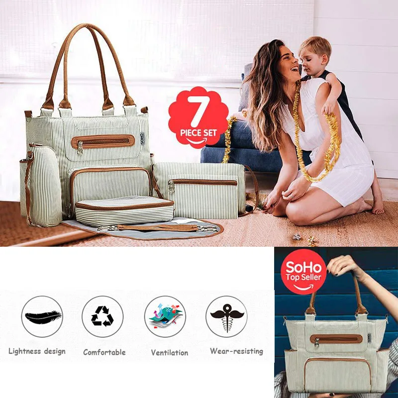 

Multi-Function Baby Diaper Bag Nappy Bags Waterproof Changing Bag Multifunctional Mommy Stroller Bag Mummy Travel Backpack 7PCS