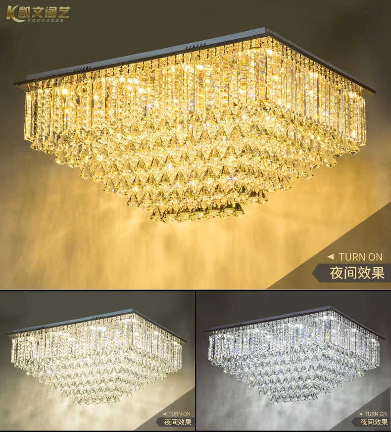 

Rectangular crystal lamp living room lamp LED ceiling lamp bedroom lamp restaurant lamp simple multi-layer crystal lamp living