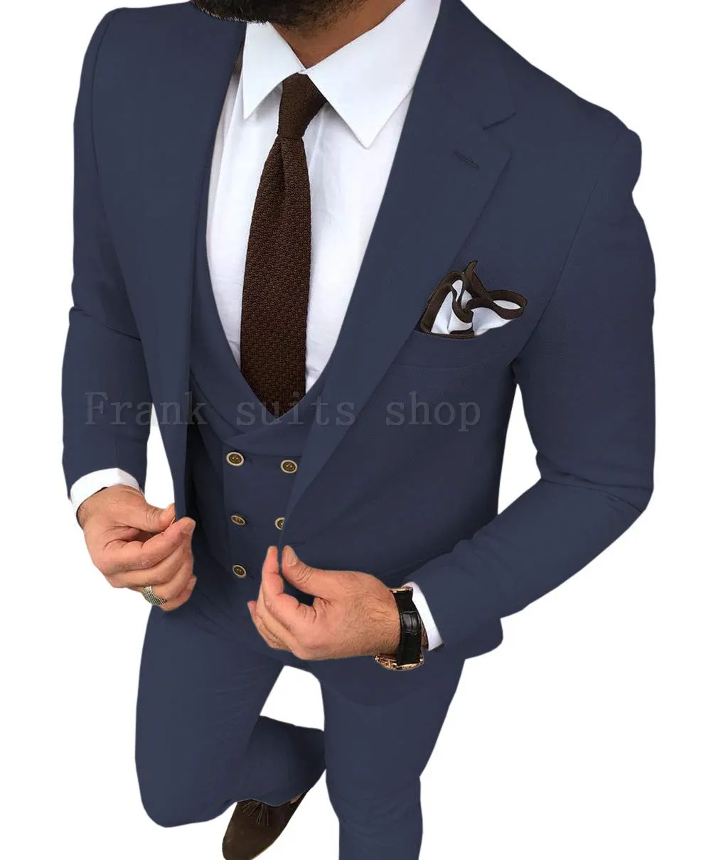 

2019 Latest Coat Pant Designs Tailor Made Bespoke Navy Blue Men Suits For Wedding Blazer Groom Tuxedos Wedding Suits For Men