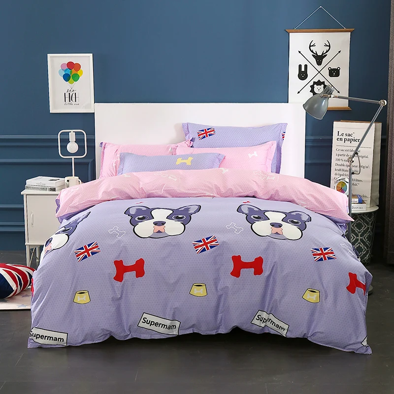 

Wongsbedding 100% Cotton Dog Duvet Cover Sets Cartoon Animal Bedding Set Twin Full Queen King Size 3/4PCS Sheet Beddings