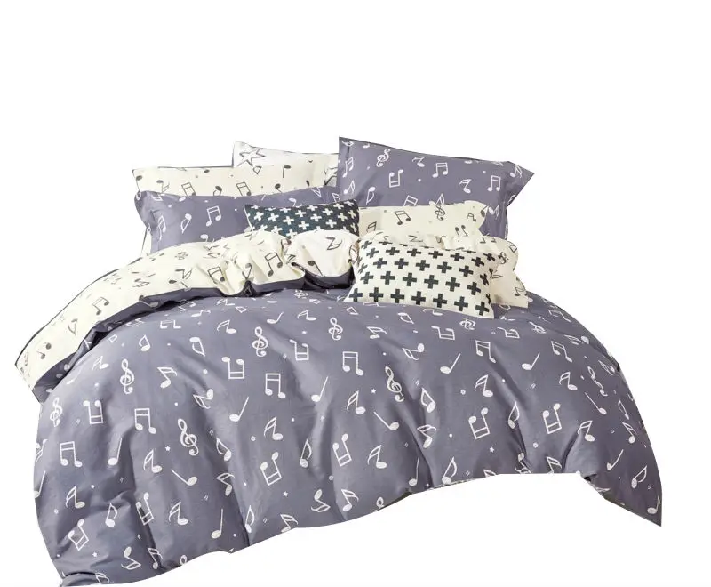 3 Pieces Music Notes Bedding Gray And White Grey Reversible