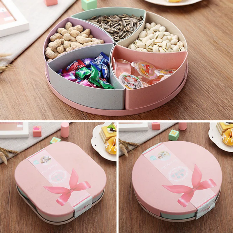 

Candy Box Family Fruit Dessert Nuts Plate Home Party Servicing Tray Christmas Children Storage Creative Snack Dish Five Lattice