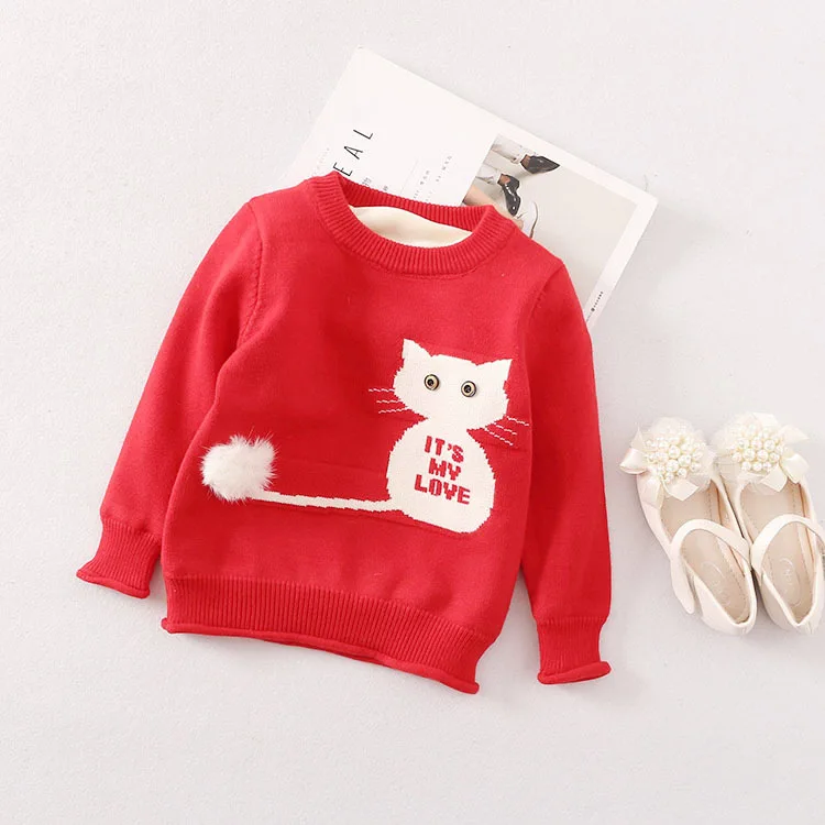2017 new baby girl cute cat knitted sweater girls thick warm winter cotton sweaters kids