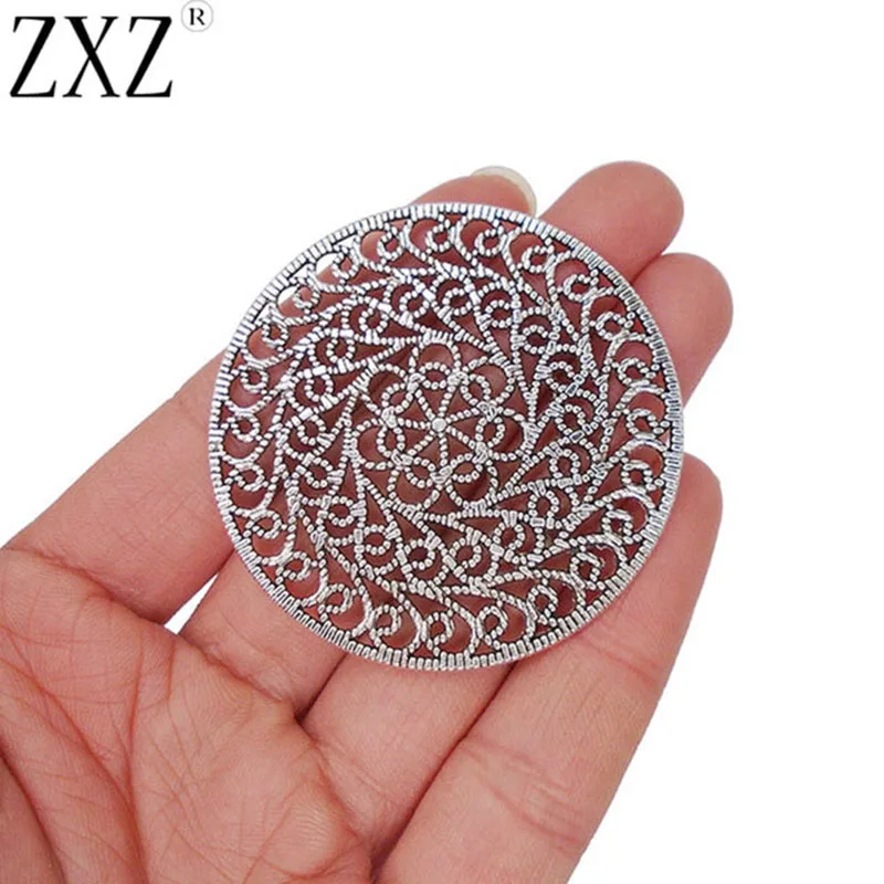 ZXZ 5pcs Antique Silver Large Open Round Filigree Lace Charms Pendants