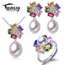 FENASY natural Color de la perla flor de la joyería para las mujeres perla fija 925 joyas de plata de la boda caja de regalo de cumpleaños de la muchacha