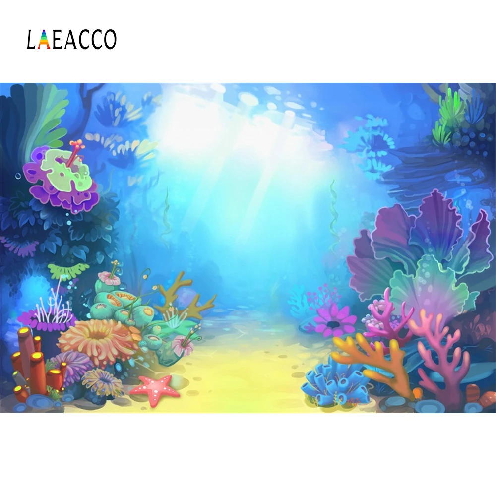 

Laeacco Underwater World Cartoon Children Room Photography Backgrounds Custom Vinyl Photo Backdrops For Home Video Studio Decor