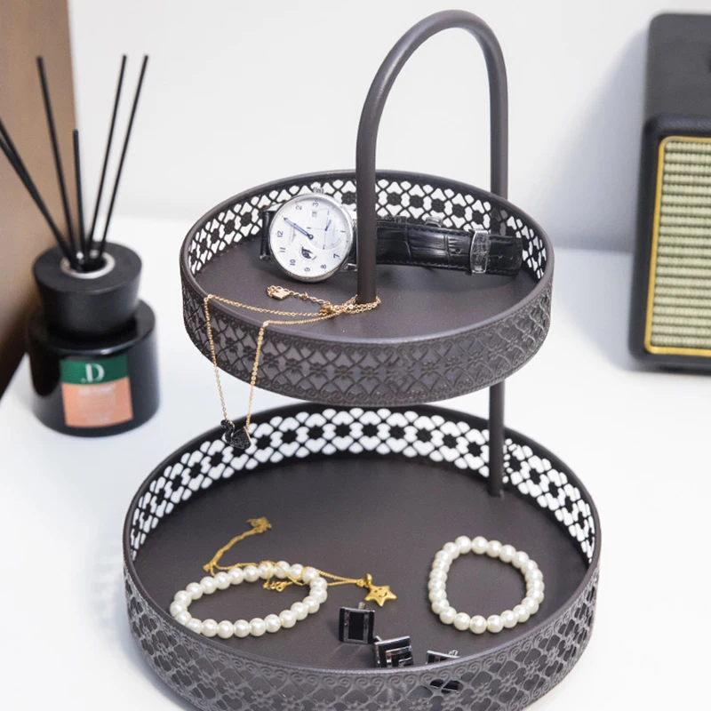 Gold Handmade Iron Cosmetic Storage Rack Round Tray Desktop Key Watch Shelf Makeup Jewelry Organizer Sundries Container