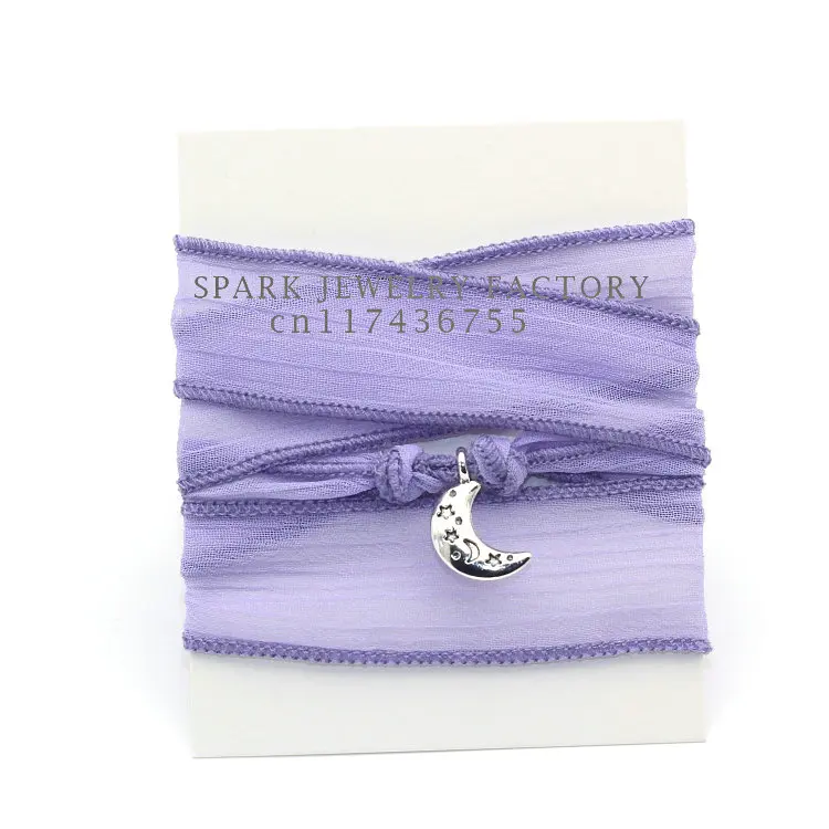 Новое поступление 10 цветов Шелковое Сари лента обертывание Йога с украшение в форме якоря Модный женский браслет - Окраска металла: light purple