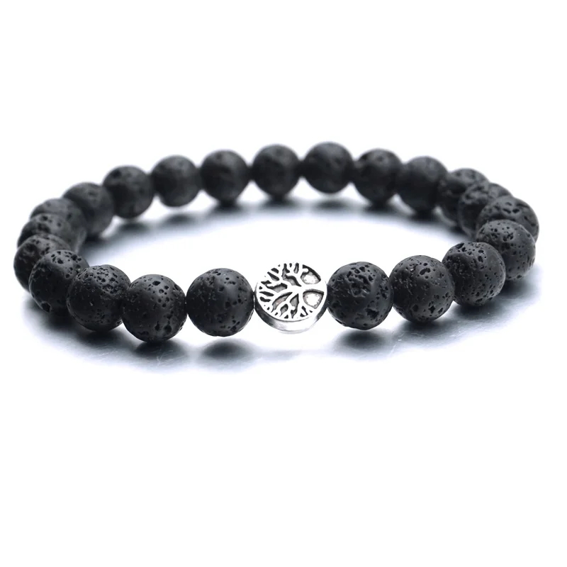 Cheap Tree of Life 8mm Black Lava Stone Beads DIY Aromatherapy Essential Oil Diffuser Bracelet Yoga Strand Jewelry