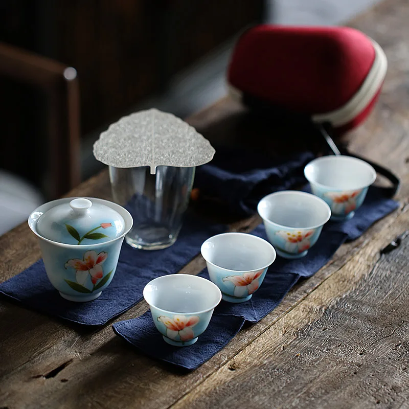 TANGPIN керамический чайник gaiwan Чайные чашки китайский портативный дорожный чайный набор с сумкой для путешествий - Цвет: Style E