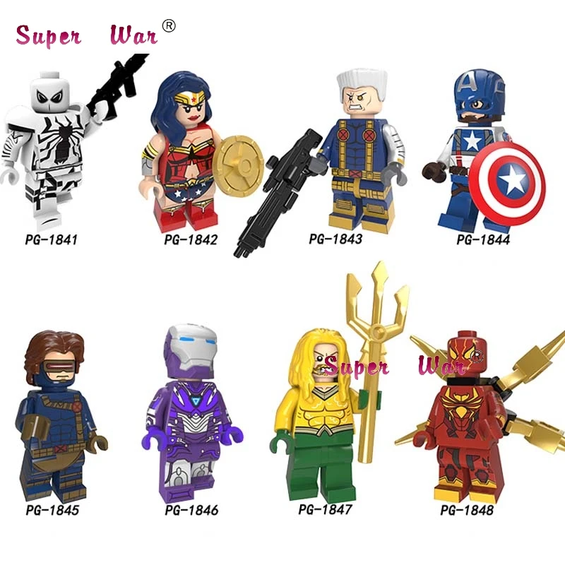 

50pcs Anti-Venom Wonder Woman Cable Captain America Cyclops Pepper Potts Iron Man Aquaman Spider building block for children toy