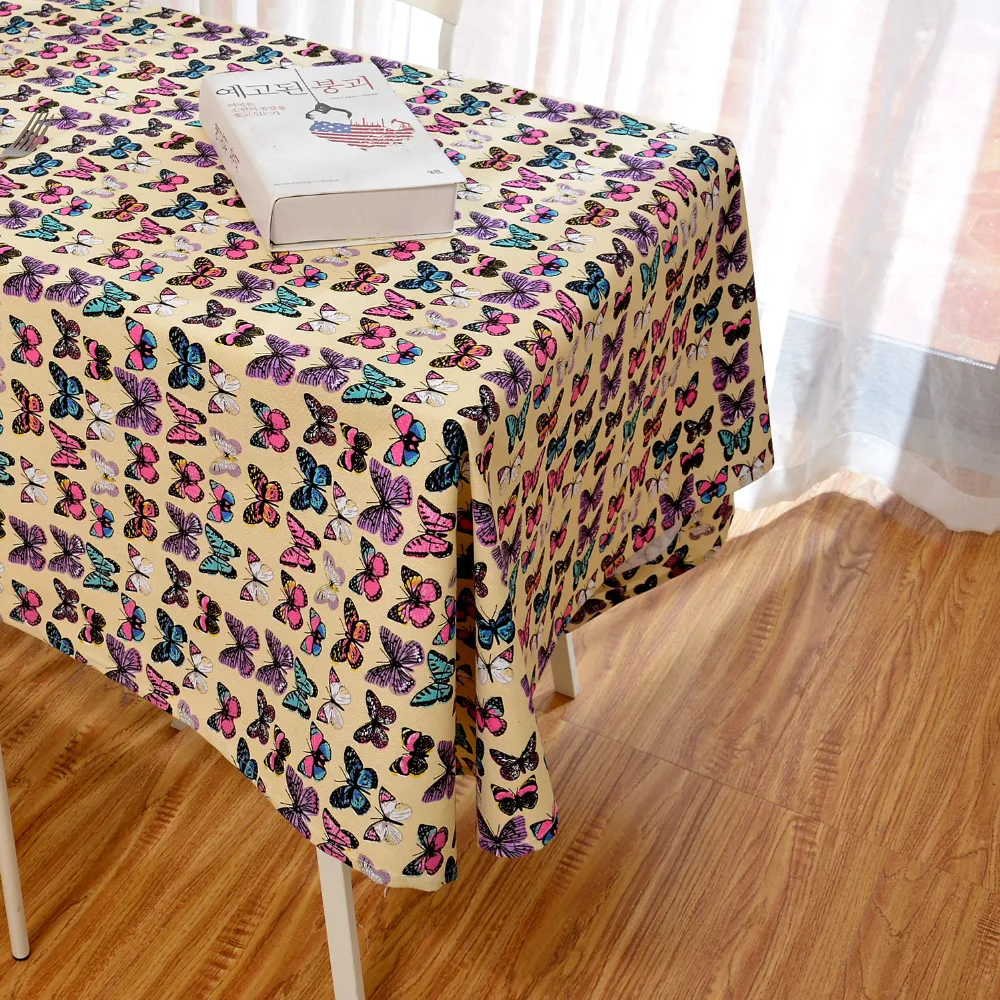 

Latest High Grade Eco Beautiful Colorful Blue Pink Butterfly Table Cloth Animal Table Cover on Desk Linen Girl Home Decor