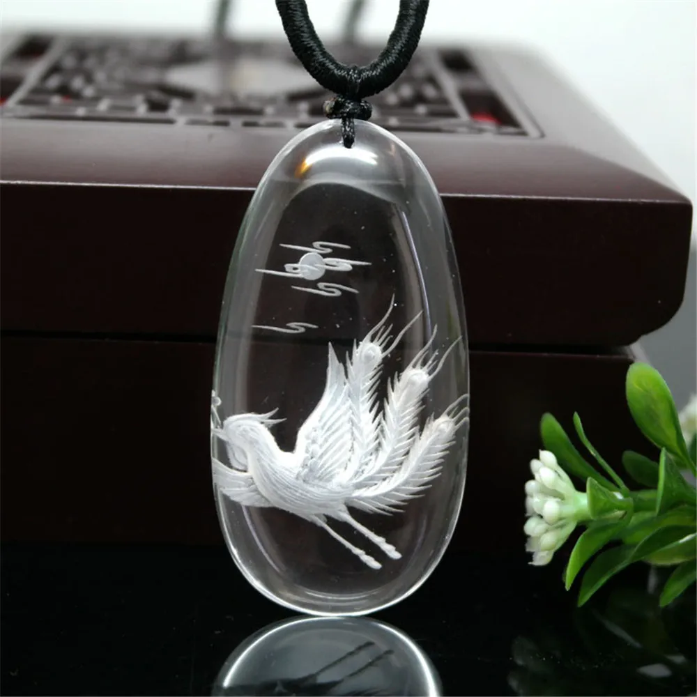 

Natural White Crystal Phoenix Pendant Hand Carved Phoenix Sweater Chain Necklace Lucky Crystal Jewelry for Men or Women Dropship
